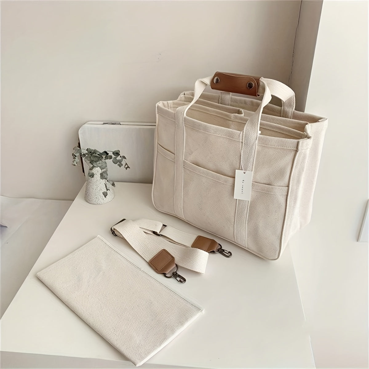 Canvas Tote Bag with Separations - Durable Lightweight Practical Commuter Mommy Bag